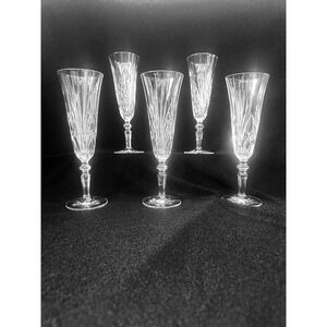 Stuart Crystal Chelsea Champagne Flutes Set of 5 Cut Glass Stemware 8 inch Clear